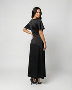 Damen Satin Wickel Maxikleid elegant