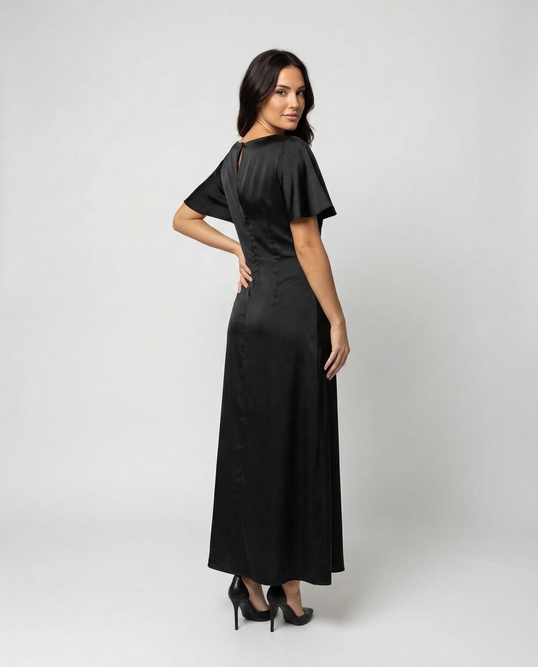Damen Satin Wickel Maxikleid elegant