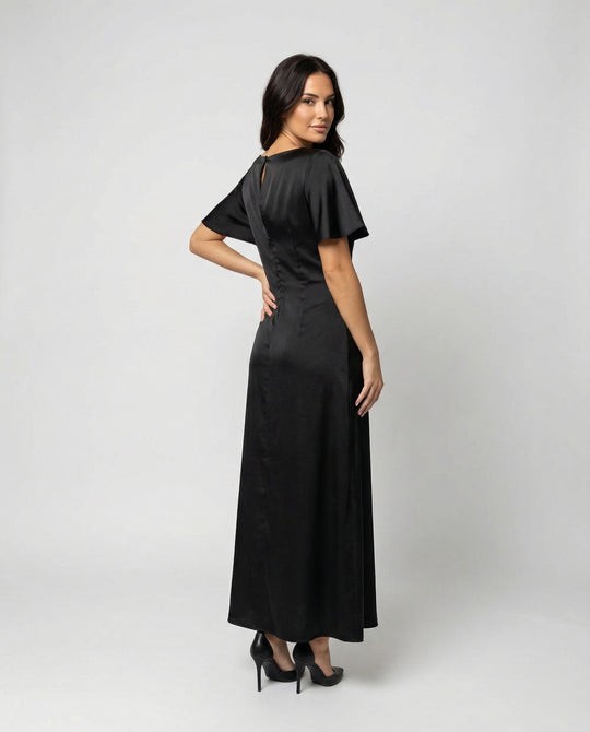 Damen Satin Wickel Maxikleid elegant
