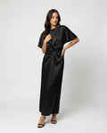 Damen Satin Wickel Maxikleid elegant