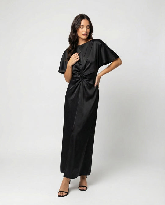 Damen Satin Wickel Maxikleid elegant