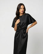 Damen Satin Wickel Maxikleid elegant