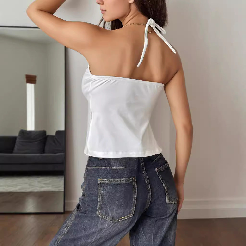 Damen Halter-Top mit gerafftem V-Ausschnitt und lässigem Schnitt R&B