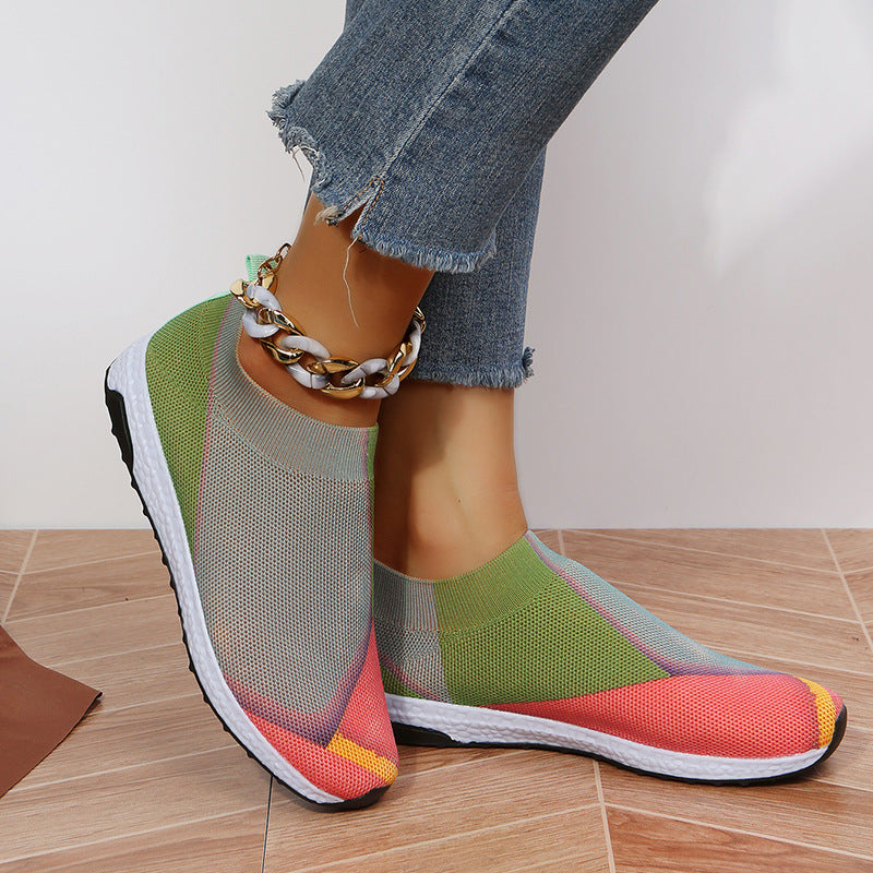 Damen Slip-On Sneakers mit atmungsaktiver Strick-Oberfläche und rutschfester Sohle R&B