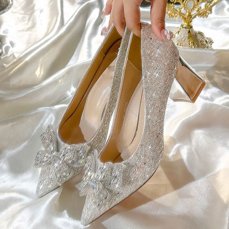Damen spitze High Heels mit funkelndem Strass und großem Schleifenakzent R&B