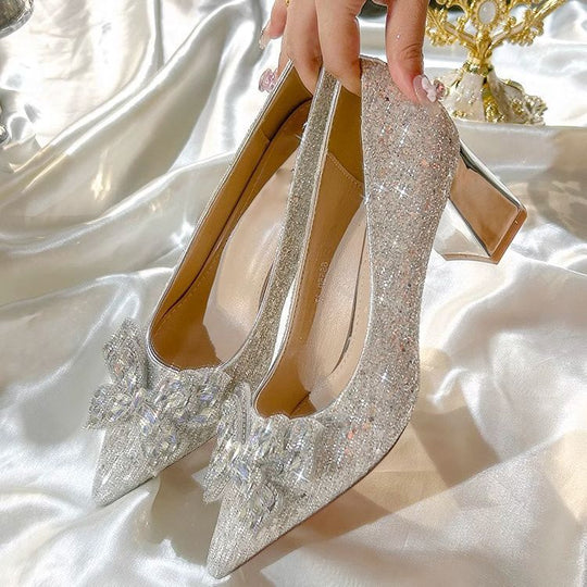 Damen spitze High Heels mit funkelndem Strass und großem Schleifenakzent R&B