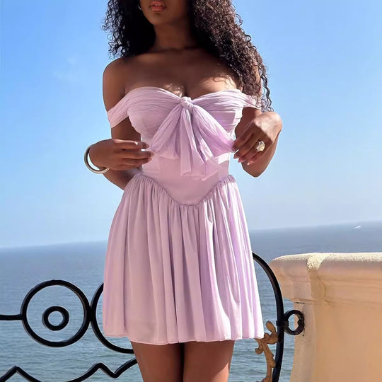 Damen Off-Shoulder Cocktailkleid mit dekorativem Haarschmuck R&B
