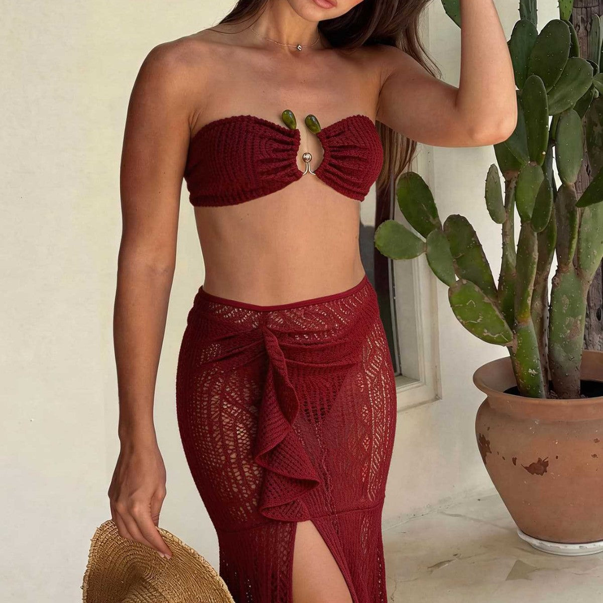 Damen Bandeau-Bikini mit Rüschenrock und elegantem Verschluss R&B