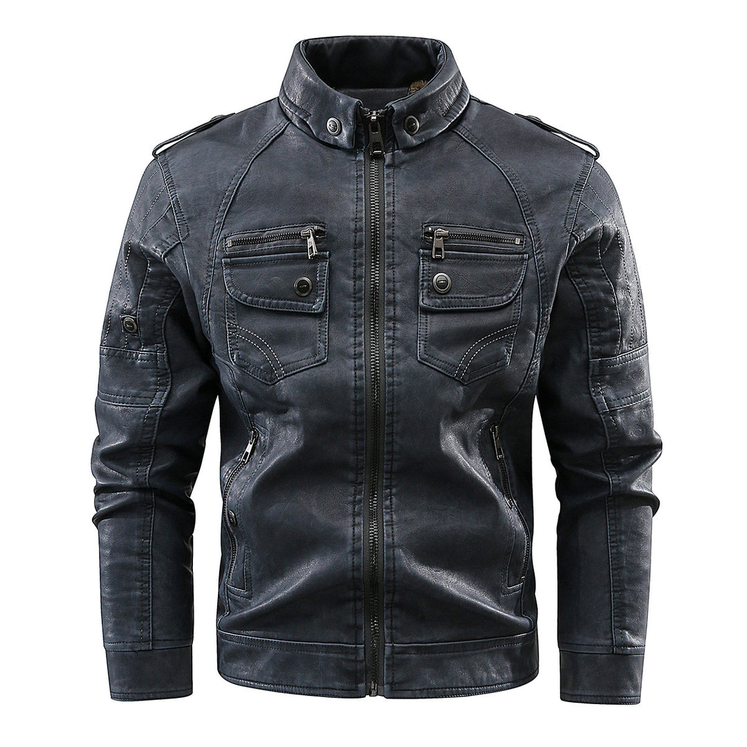 Herren stylische Bikerjacke mit praktischen Taschen und hochgeschlossenem Kragen R&B