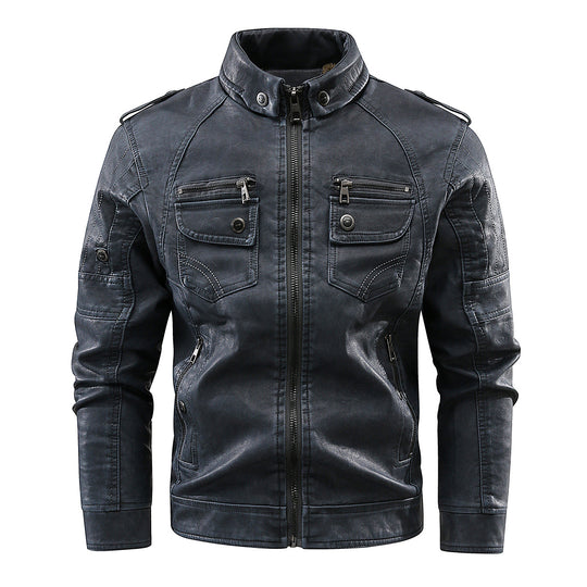 Herren stylische Bikerjacke mit praktischen Taschen und hochgeschlossenem Kragen R&B