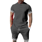 Herren nan sportliches Freizeitset aus Baumwolljersey mit Rundhalsshirt und Kordel-Kurzhose R&B