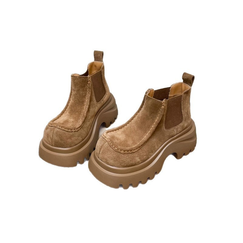 Damen Chunky Chelsea Boots mit rutschfester Profilsohle und weichem Veloursleder R&B