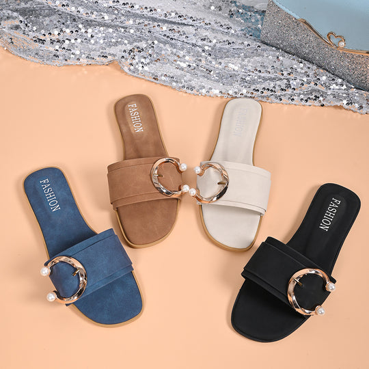 Damen Strand-Sandalen mit dekorativen Perlen und modischem Riemendesign R&B