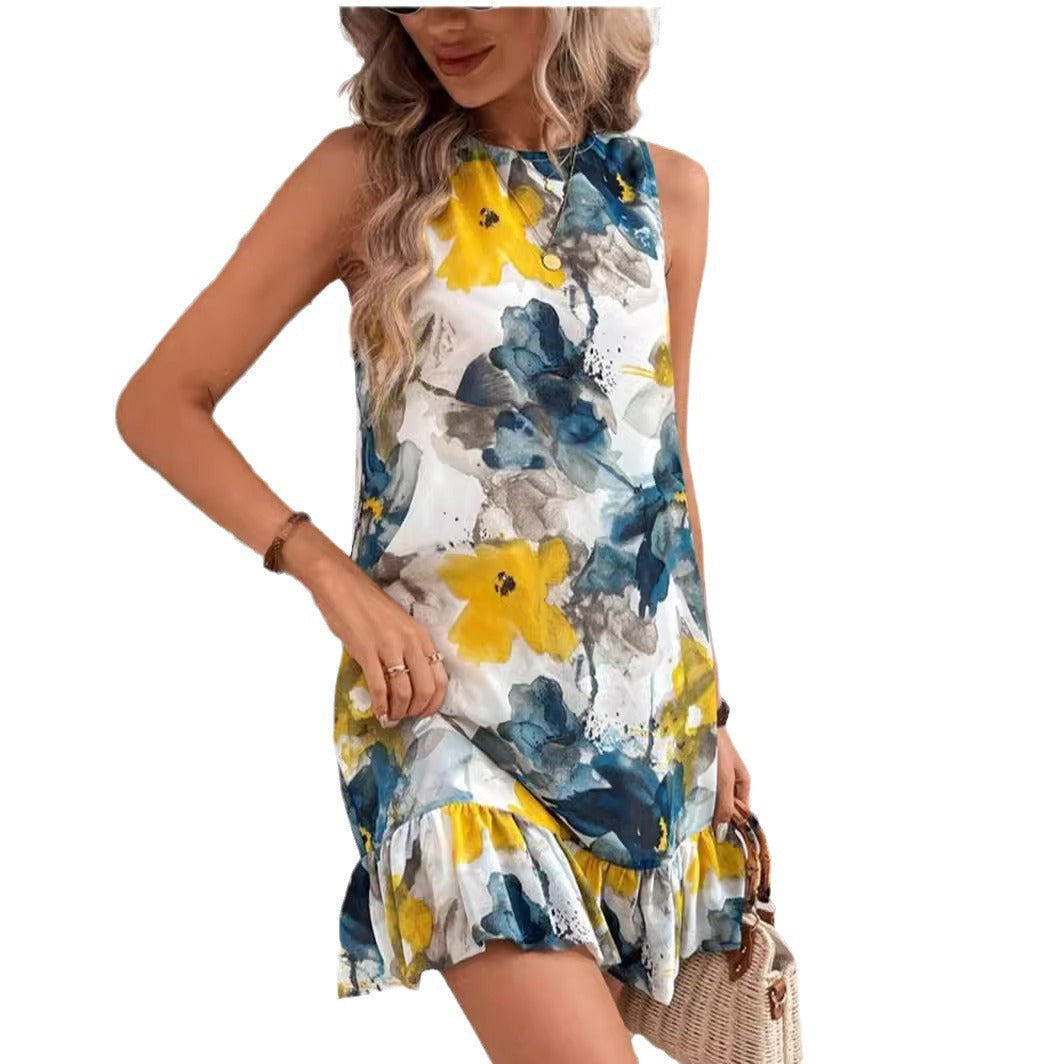 Damen Blumenkleid mit Rüschensaum R&B