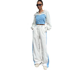 Damen nan zweiteiliges Cropped-Hoodie-Set mit Reißverschluss, elastischem Komfortbund und weitem Seitenstreifen-Hose R&B