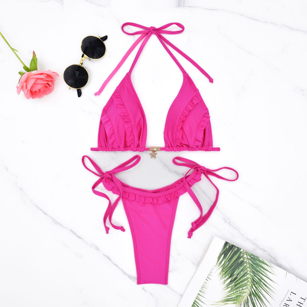 Damen Triangel-Bikini mit Rüschendetails und verstellbaren Bindebändern R&B