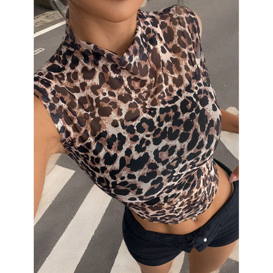 Damen figurbetontes Tiermuster-Top aus leichtem Jersey R&B