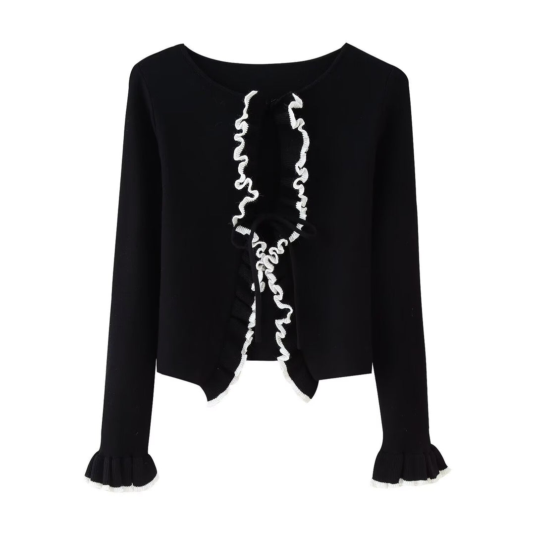 Damen elegante Strickjacke mit Rüschendetails und femininem Schnitt R&B