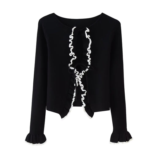 Damen elegante Strickjacke mit Rüschendetails und femininem Schnitt R&B