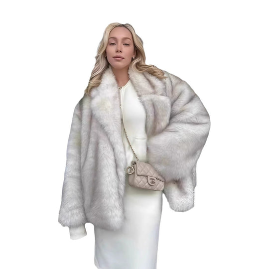 Damen Fleece-Felljacke mit funkelnden Details und voluminösem Schnitt R&B
