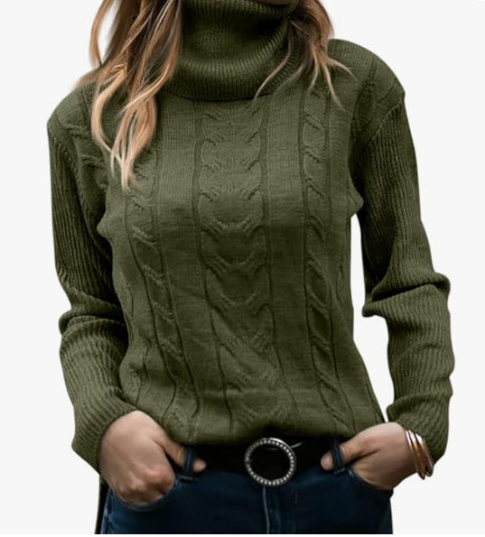 Damen Strickpullover mit Stehkragen und Zopfmuster R&B