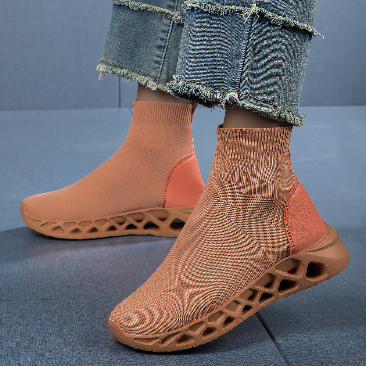Damen High-Top Sneakers mit elastischem Obermaterial und rutschfester Sohle