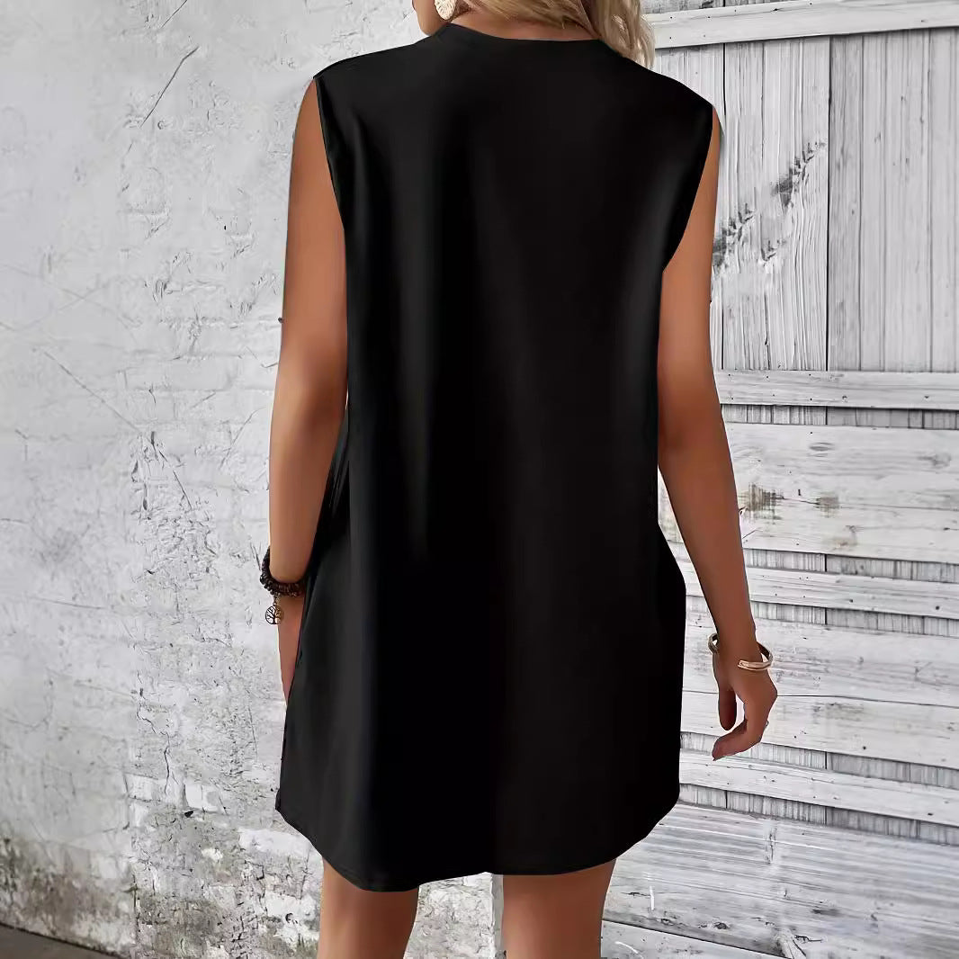 Damen lässiges T-Shirt Kleid mit Taschen und Rundhalsausschnitt R&B
