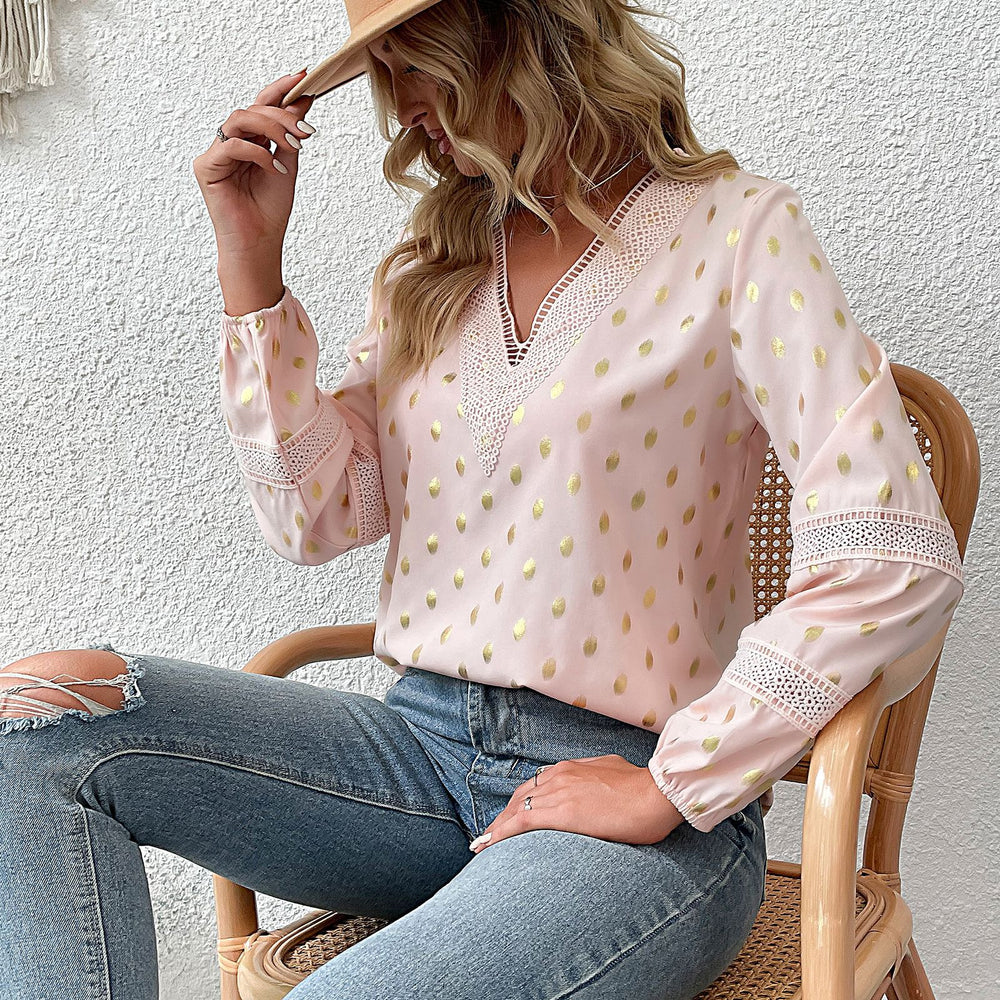 Damen Bluse mit V-Ausschnitt und feinem Lochmuster R&B