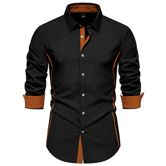 Herren elegantes Langarmhemd mit Kontrastakzenten R&B