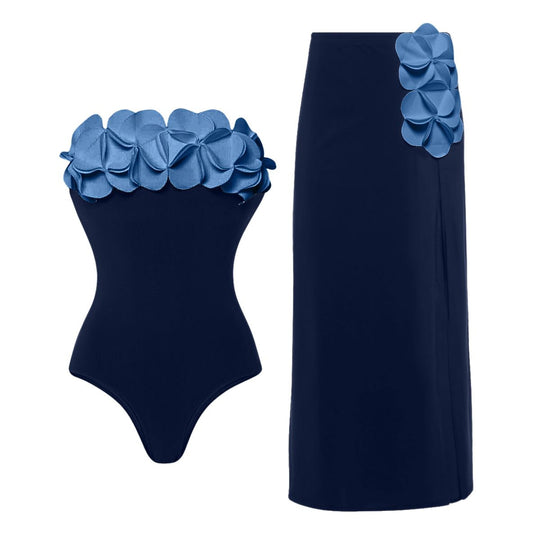 Damen Schwimmanzug mit floralem Oberteil und eleganter Maxi-Rock R&B