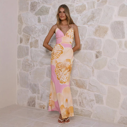 Damen Maxikleid mit floralem Design und raffinierten Rüschendetails R&B
