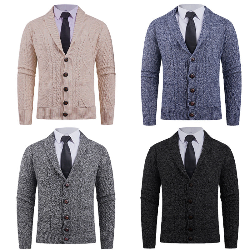 Herren Strickjacke mit markantem Zopfmuster und stilvollem Schalkragen R&B