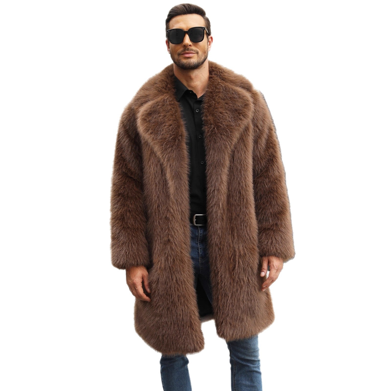 Herren Luxuriöse Kunstpelzjacke mit voluminösem Kragen R&B
