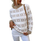 Damen Strickpullover mit Wintermotiv und hochgeschlossenem Kragen