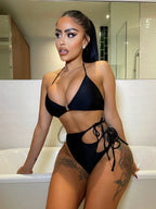 Damen Hochgeschnittenes Cut-Out Bikini-Set