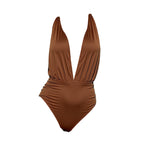 Damen Eleganter Badeanzug mit tiefem V-Ausschnitt und seitlicher Raffung R&B