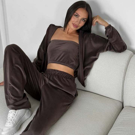 Damen gemütliches Lounge-Set mit cropped Top und lässiger Hose R&B