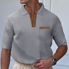 Herren Kurzarm-Polohemd mit modernem Stehkragen und Brusttasche R&B