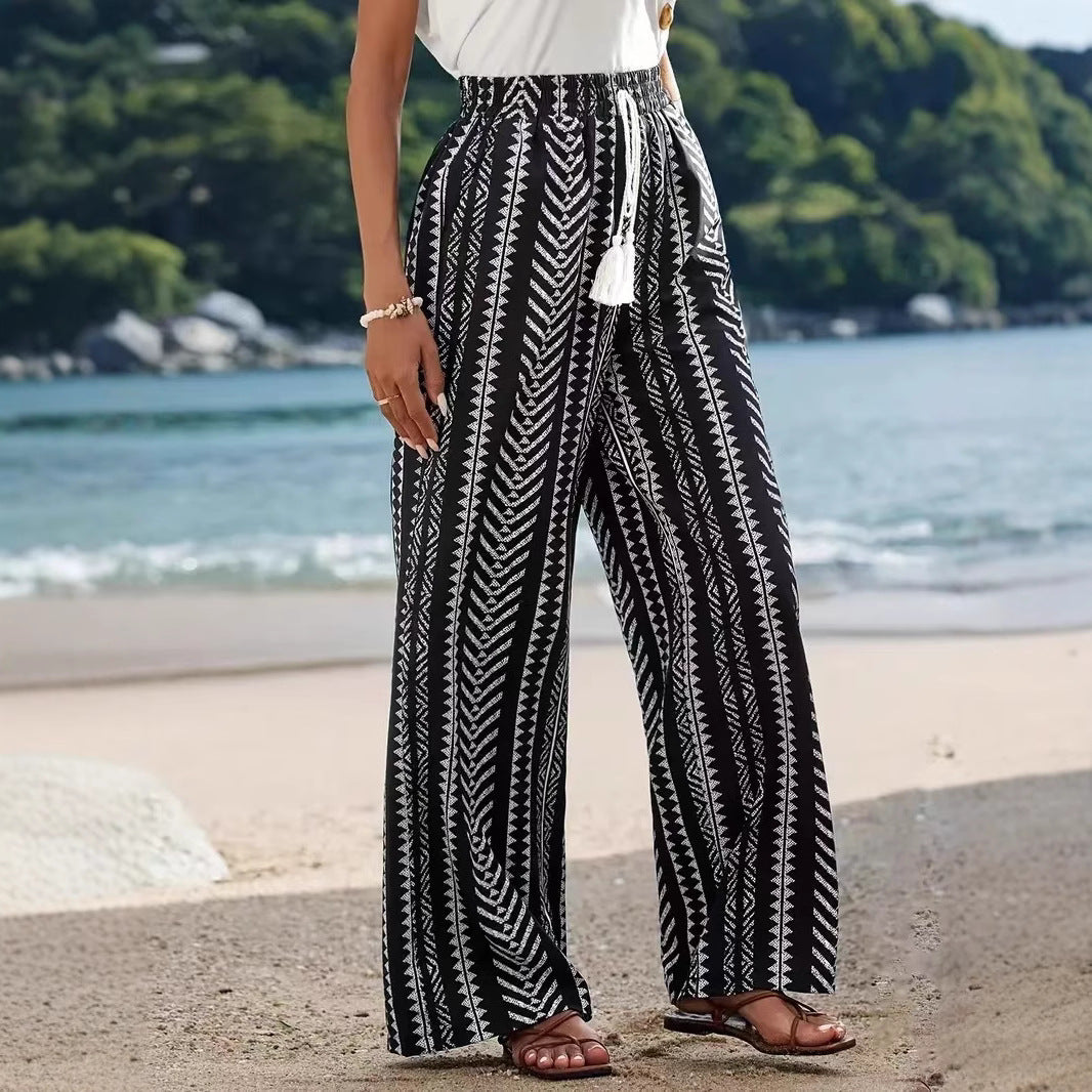 Damen Palazzo-Hose mit elastischem Bund und auffälligem Muster R&B