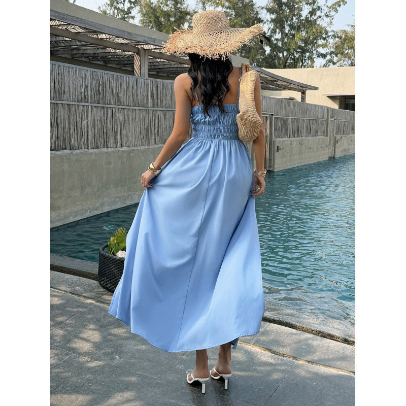 Damen Elegantes Maxikleid mit verstellbaren Spaghettiträgern und seitlichem Schlitz R&B