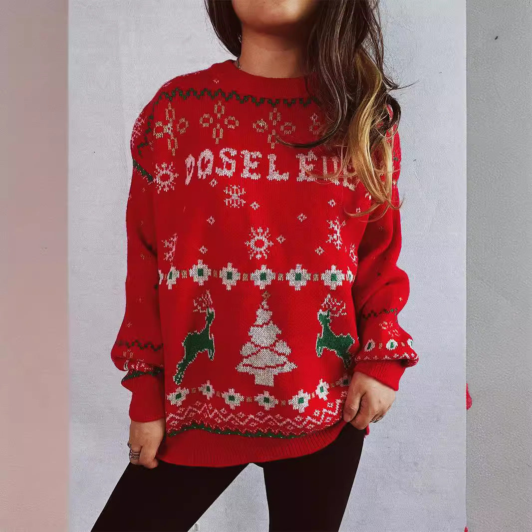 Damen Weihnachts-Pullover mit festlichem Motiv und Rundhalsausschnitt R&B