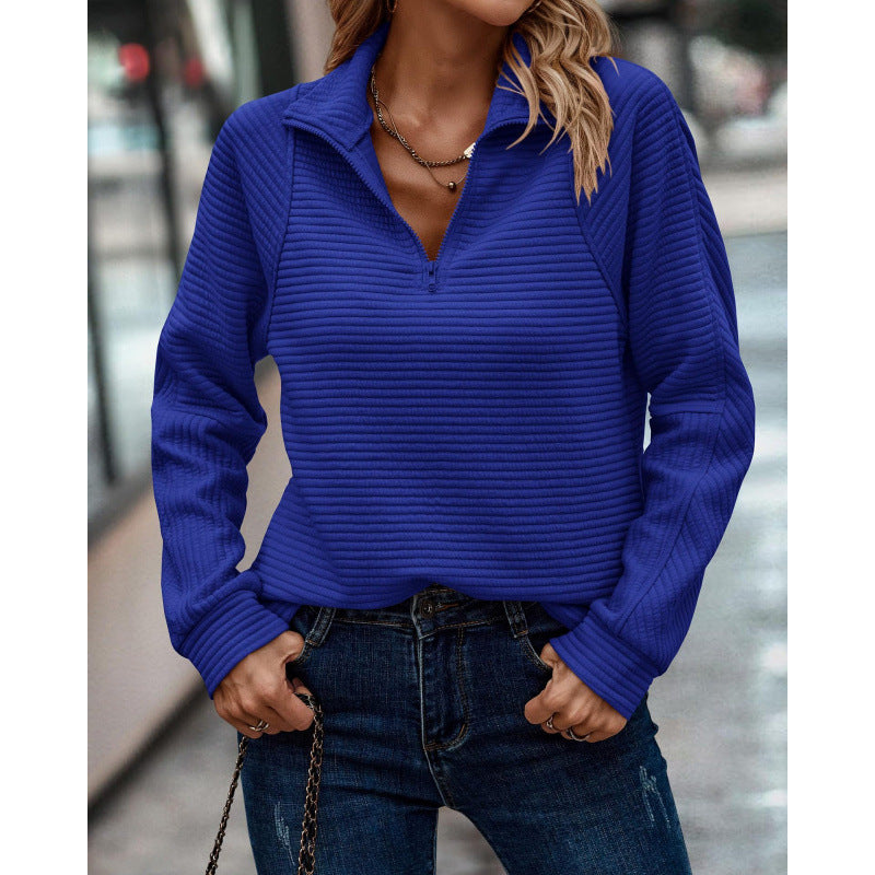 Damen kuscheliger Stepp-Pullover mit hohem Kragen und halbem Reißverschluss R&B