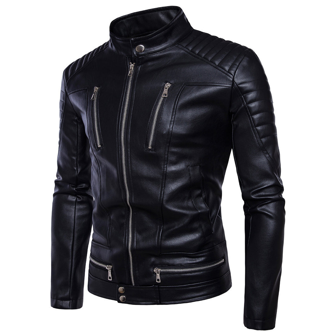 Herren Kunstleder Bikerjacke mit gesteppter Schulter R&B