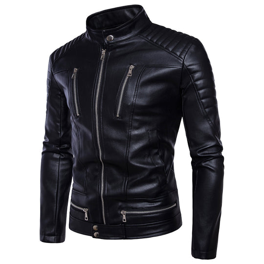 Herren Kunstleder Bikerjacke mit gesteppter Schulter R&B
