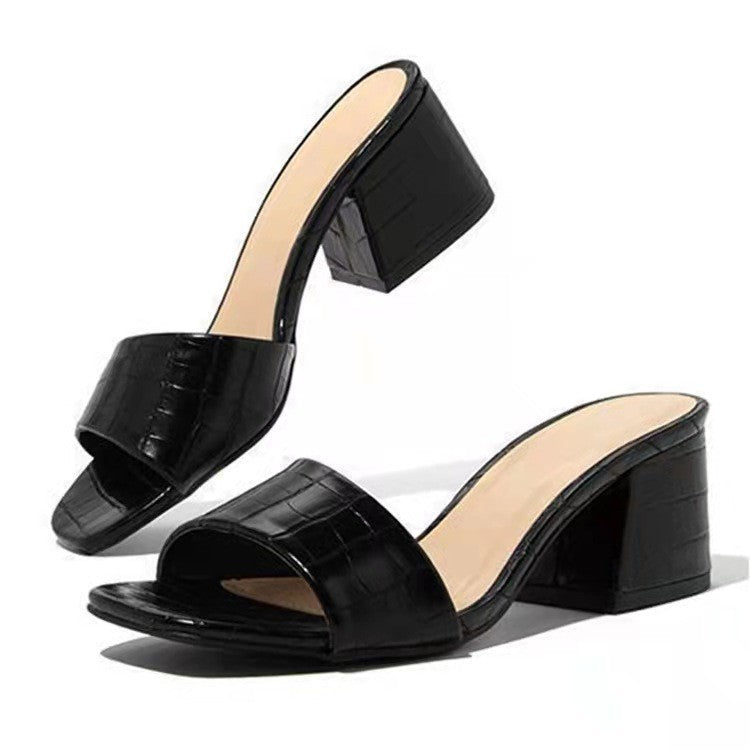 Damen Offene Blockabsatz-Sandalen mit Krokodilprägung R&B