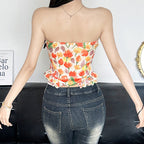Damen Bustier-Top mit floralem Glitzerdesign und Rüschensaum R&B