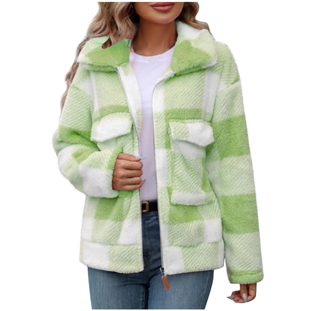 Damen Fleece-Jacke mit Karomuster und praktischen Taschen R&B
