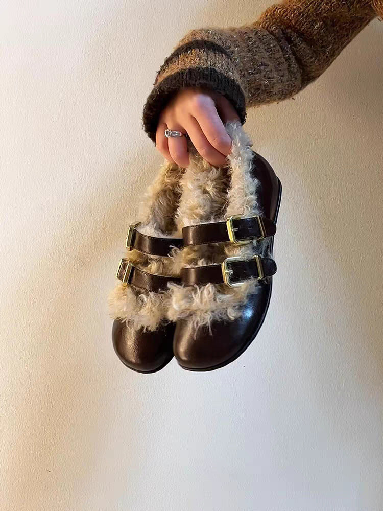 Damen modische Clogs mit kuscheligem Innenfutter und zwei verstellbaren Riemen R&B