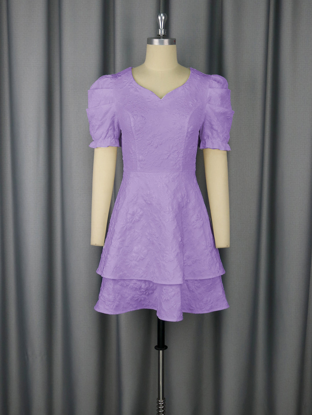 Damen romantisches Kurzarmkleid mit gestuftem Rock R&B