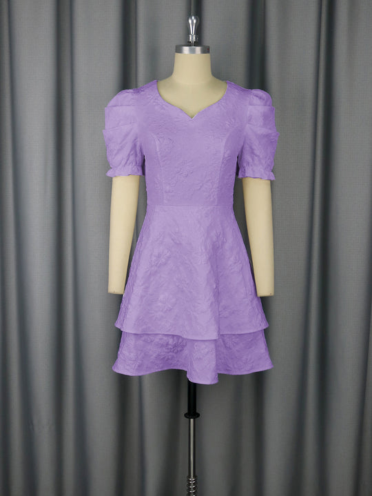 Damen romantisches Kurzarmkleid mit gestuftem Rock R&B